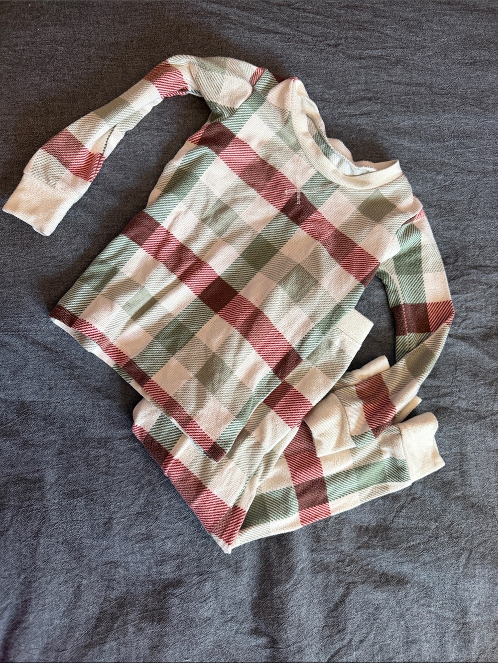 Kids Plaid Thermal Pajama Set - Cream, Green & Red